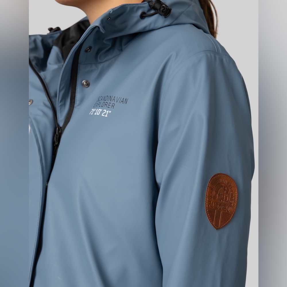 Waterproof Slate Blue Women's Rain Jacket with Hood - Picture 4 of 9